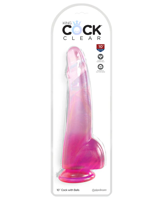 King Cock Clear 10" with Balls - Pink - Image 2